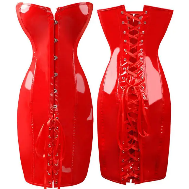 Women PVC Leather Corset Latex Waist Cincher Red - Shop at LoveMi