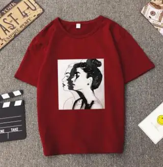 New Fashion T-Shirt Women'S Spring And Summer Girls Printing Short-Sleeved O-Neck Cotton Spandex Women'S Tops Soft Women'S T-Shirts - Rose Red