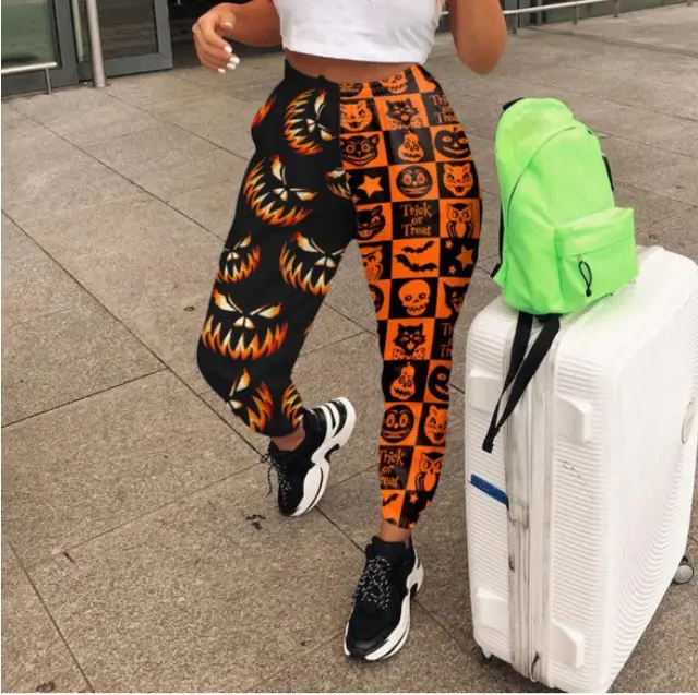 Printed Bouquet Feet Lace Up Trousers Sweatpants Orange - Shop at LoveMi