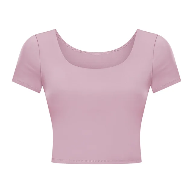 Pure Color Nude Yoga Short T Women With Chest Pad Lead Powder - Shop at LoveMi