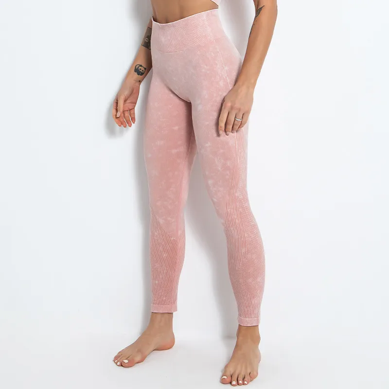 Beautiful Cross-Border New Seamless High-Elastic Abdomen High-Waist Hip-Lifting Sports Leggings Hip Yoga Pants Women - Pink - View 1