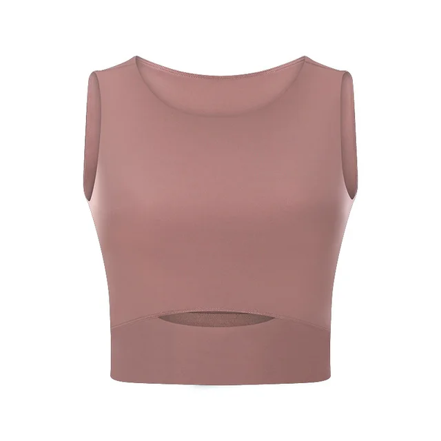 Yoga Top Women'S Round Neck Sleeveless Fashion Breathable Running Sports Fitness Vest Ash Red - Shop at LoveMi
