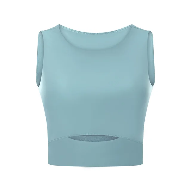 Yoga Top Women'S Round Neck Sleeveless Fashion Breathable Running Sports Fitness Vest Frost Cyan - Shop at LoveMi
