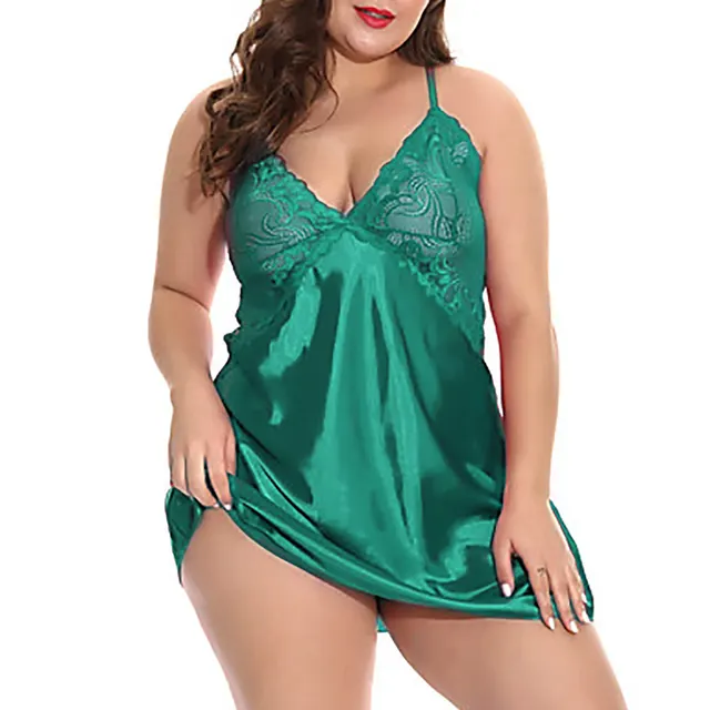 Foreign Trade Sexy Lingerie, European And American Stretch Satin Fat Woman Sexy Plus Size Suspender Skirt, Sexy Nightdress Manufacturers Green - Shop at LoveMi