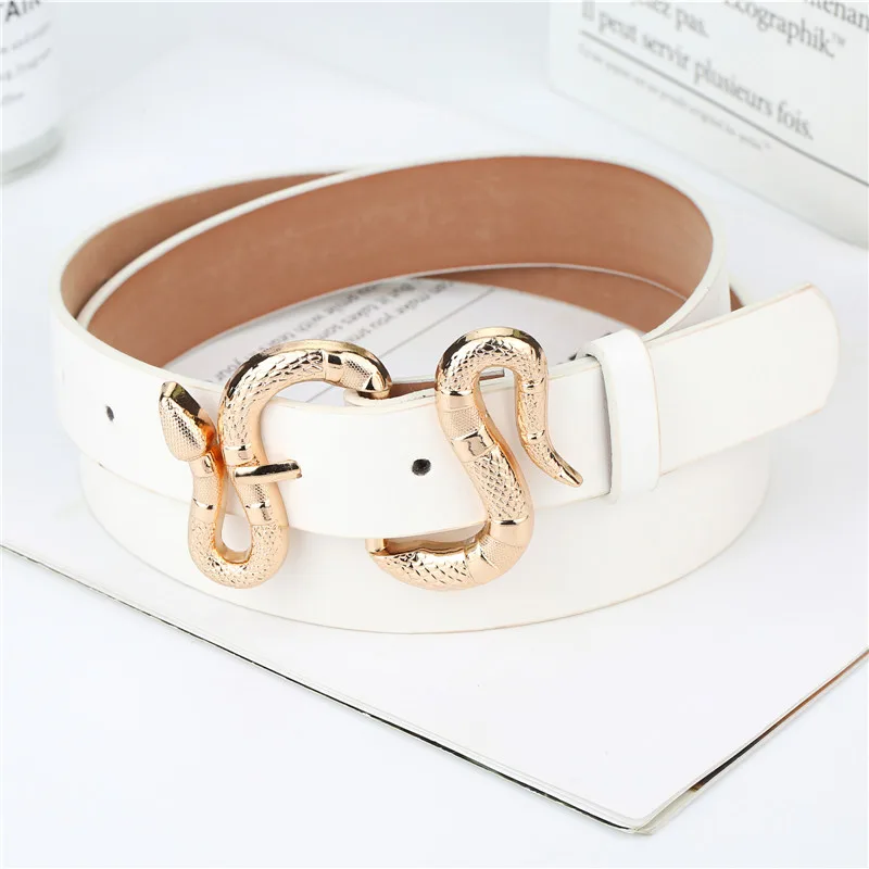 Fashion Snake Buckle Pu Belt All-Match Simple Jeans Suit Belt - White