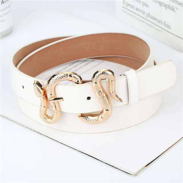 Fashion Snake Buckle Pu Belt All Match Simple Jeans Suit Belt White - Shop at LoveMi