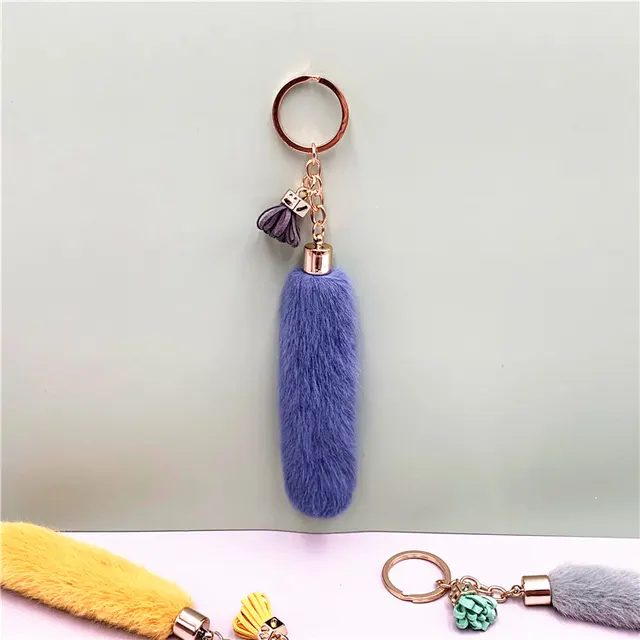 Faux Mink Fur Key Chain Bag Charms Pendant Tassel Fluffy Car Key Ring Accessories Blue - Shop at LoveMi
