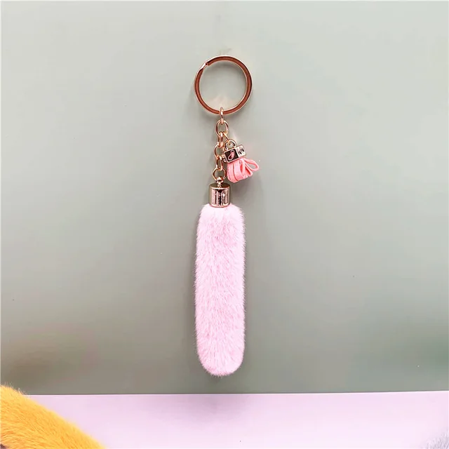 Faux Mink Fur Key Chain Bag Charms Pendant Tassel Fluffy Car Key Ring Accessories Pink - Shop at LoveMi
