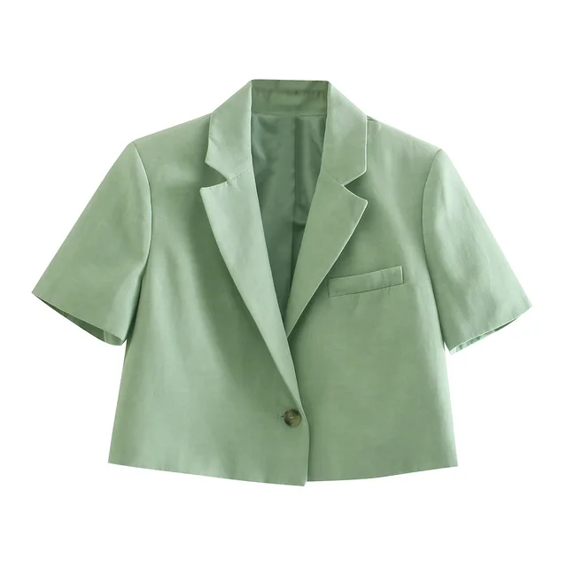 American Style Linen Short Sleeved Short Blazer Top - Shop at LoveMi