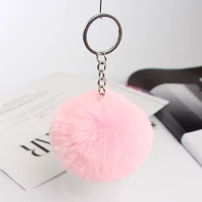 20 Colors Fluffy Fur Pom Pom Keychain Soft Faux Fur like Ball Car Keyring Key Holder Women Bag Pendant Jewelry Bright Pink - Shop at LoveMi