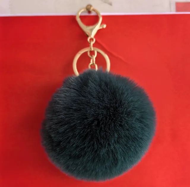 20 Colors Fluffy Fur Pom Pom Keychain Soft Faux Fur like Ball Car Keyring Key Holder Women Bag Pendant Jewelry Dark Green - Shop at LoveMi