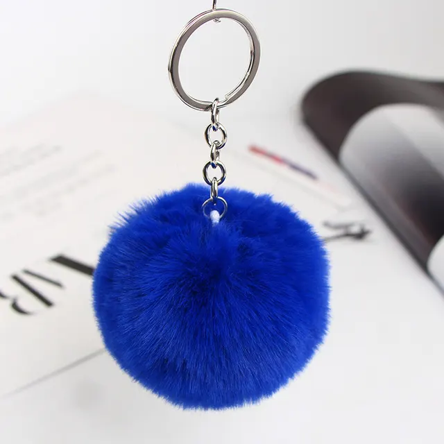 20 Colors Fluffy Fur Pom Pom Keychain Soft Faux Fur like Ball Car Keyring Key Holder Women Bag Pendant Jewelry Navy Blue - Shop at LoveMi