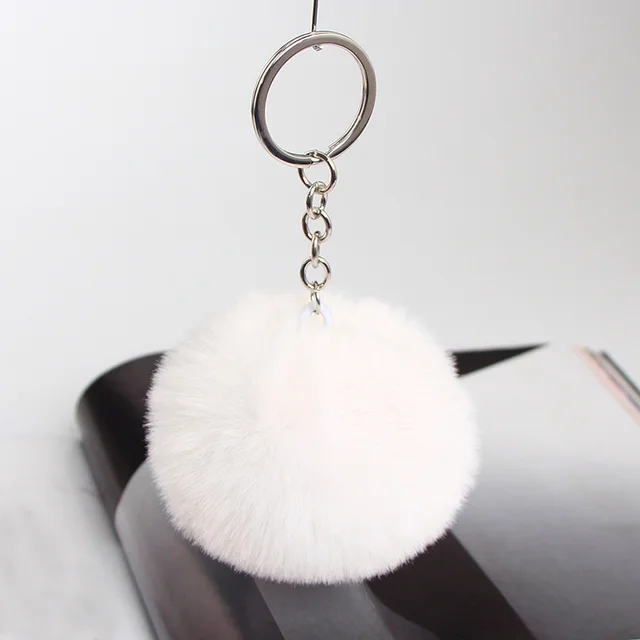 20 Colors Fluffy Fur Pom Pom Keychain Soft Faux Fur like Ball Car Keyring Key Holder Women Bag Pendant Jewelry White - Shop at LoveMi