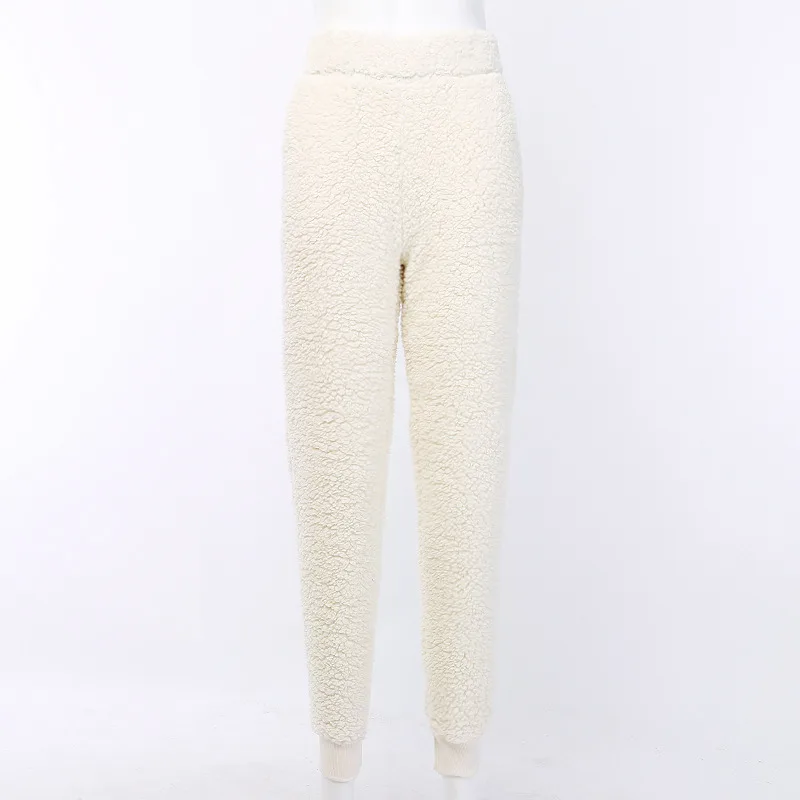 Autumn And Winter Solid Colour Waist Pants Women Street Lamb Cashmere Sports Casual Pants - Apricot