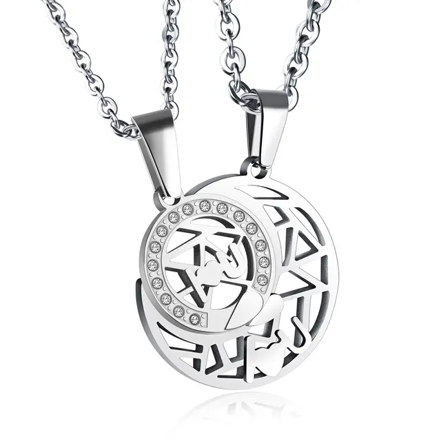 Sun Moon Couple Necklace Titanium Steel Pendant Set - Shop at LoveMi