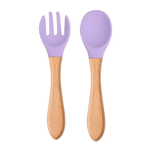 Natural 100 Food Grade Inventory Easy To Rinse Spoon Weaning Unbreakable Rubber Fork Dishwasher Safe Feeding Set Light Purple - Shop at LoveMi