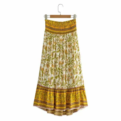 Elastic Waist Positioning Printing Fashion Skirt Yellow - Shop at LoveMi