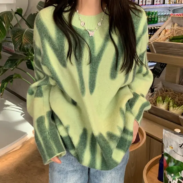 Hooded Han Fan Loose And Versatile Outer Knit Sweater Coat Green - Shop at LoveMi