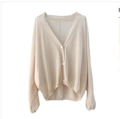 Women Spring Summer Cardigans V Neck Transparent Apricot - Shop at LoveMi