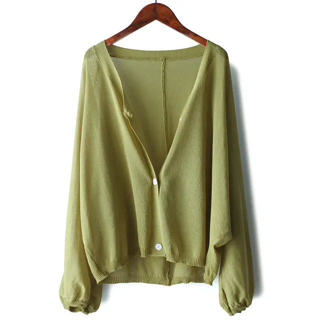 Women Spring Summer Cardigans V Neck Transparent Green - Shop at LoveMi