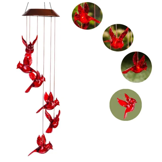Outdoor Solar Flame Bird Wind Chime Lamp Colorful Decorative Chandelier Red - Shop at LoveMi