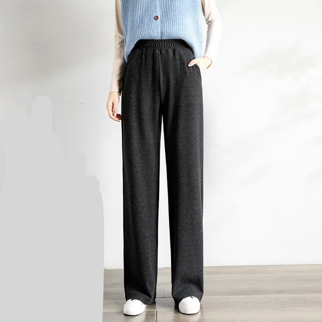 Thin High Waist Women'S Straight Mopping Pants Nine Points Black Gray - Shop at LoveMi