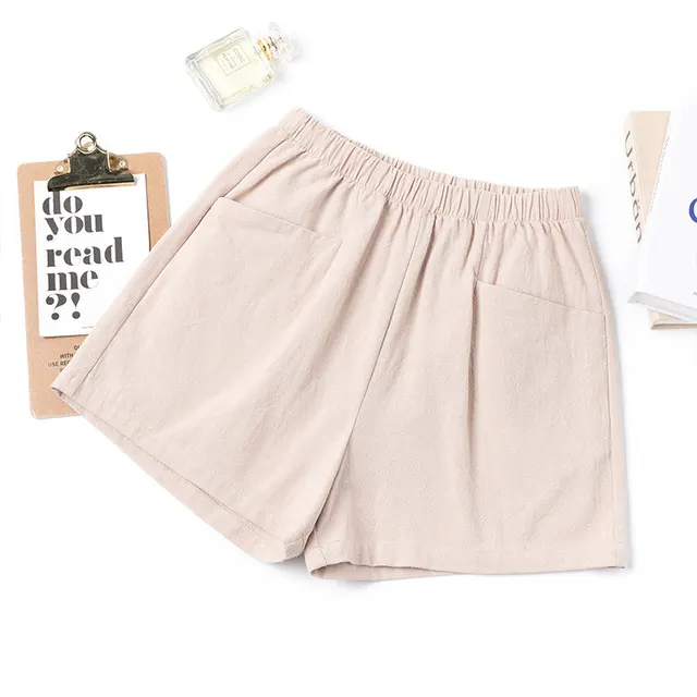 High Waist A Line Cotton And Linen Shorts Khaki - Shop at LoveMi