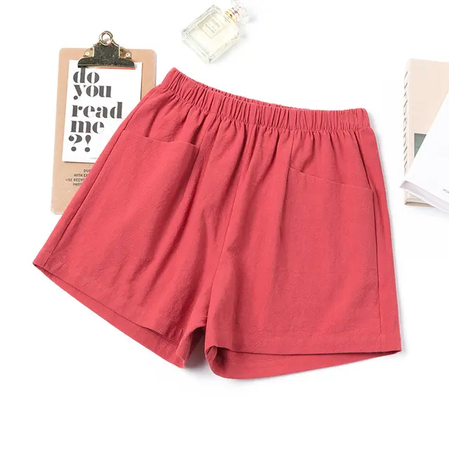 High Waist A Line Cotton And Linen Shorts Orange Red - Shop at LoveMi