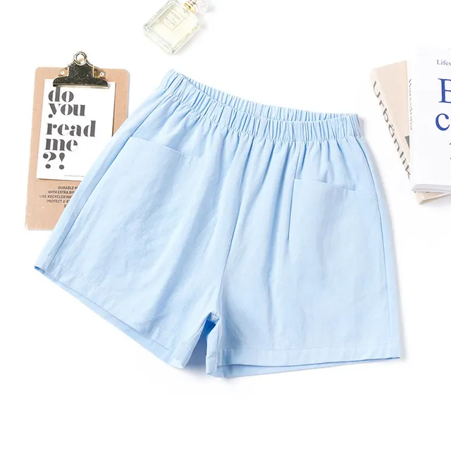High Waist A Line Cotton And Linen Shorts Sky Blue - Shop at LoveMi