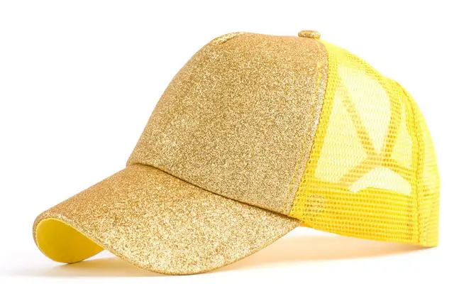 Baseball Caps Ponytail Snapback Sequins Hip Hop Hat Yellow - Shop at LoveMi
