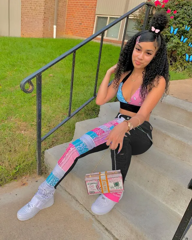 Jessie Fashion Print Patchwork Denim Pants Black - Shop at LoveMi