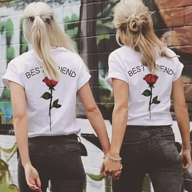 Rose Print T Shirt Sisters For Women's Short Sleeves Red - Shop at LoveMi