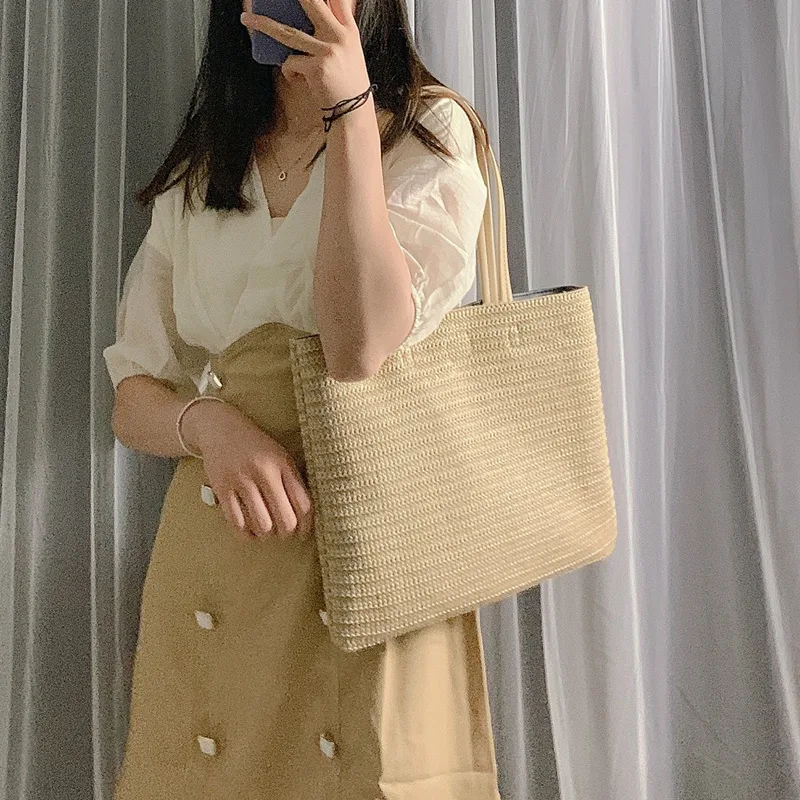Fashion Woven Bag Straw Woven Handbag All Match Tote Bag Khaki - Shop at LoveMi