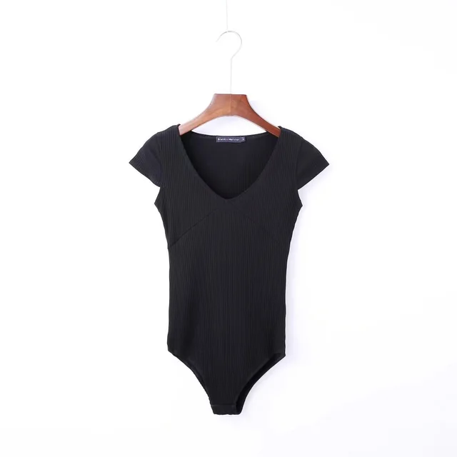 V neck Waist Dhort sleeved One piece T shirt Top File Ladies Jumpsuit Black - Shop at LoveMi