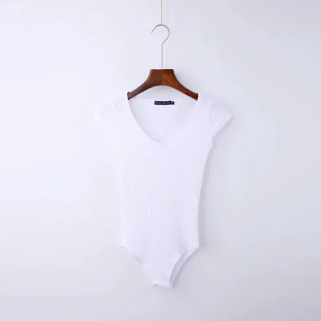 V neck Waist Dhort sleeved One piece T shirt Top File Ladies Jumpsuit White - Shop at LoveMi