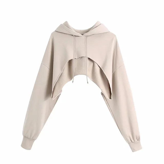 Hooded Short Sweater Sleeves All match Khaki - Shop at LoveMi