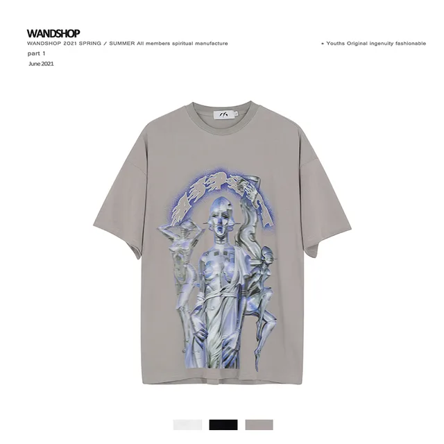 Metal Cyber Print Short Sleeved T Shirt Grey - Shop at LoveMi