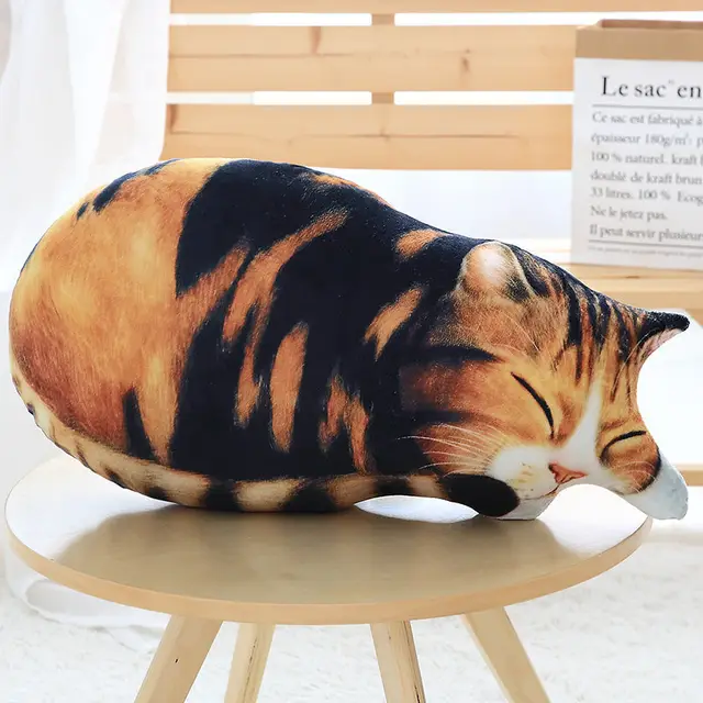 Simulation Cat Pillow 3D Toy Printing Cat Plush Pillow Cushion Plush Toy Custom Doll Creative Gift Black - Shop at LoveMi