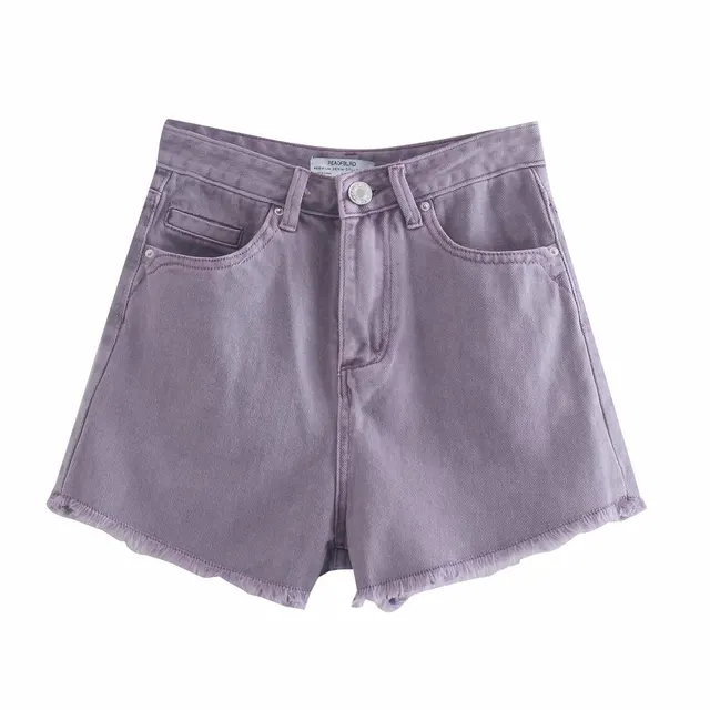 High Waist Temperament Was Thin Button Denim Shorts Purple - Shop at LoveMi