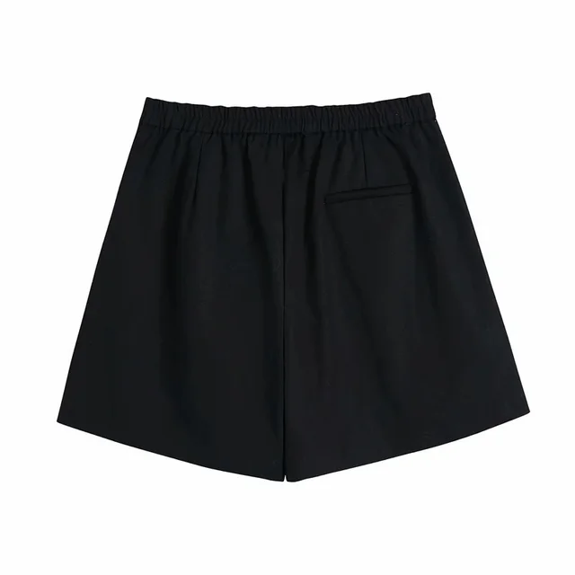 Casual Shorts With Elastic Waist Pleated Decoration Black - Shop at LoveMi