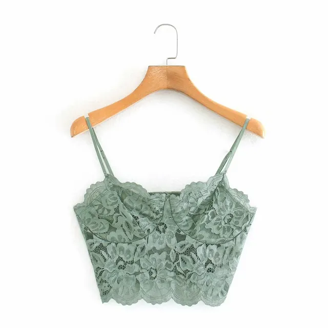Tank Top Camis Cropped Traf Women Chic Tops Thin Strap Lace Backless Vintage Female Sexy Green - Shop at LoveMi