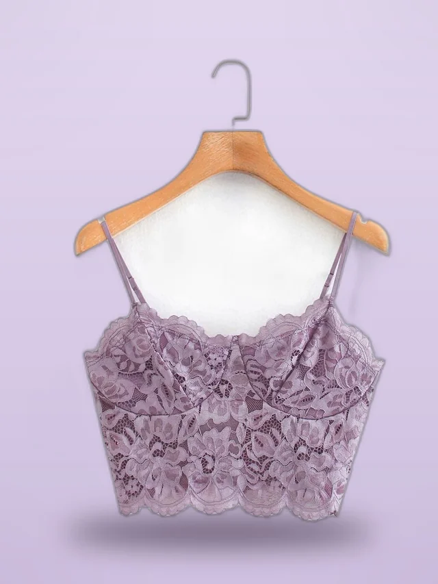 Tank Top Camis Cropped Traf Women Chic Tops Thin Strap Lace Backless Vintage Female Sexy Purple - Shop at LoveMi