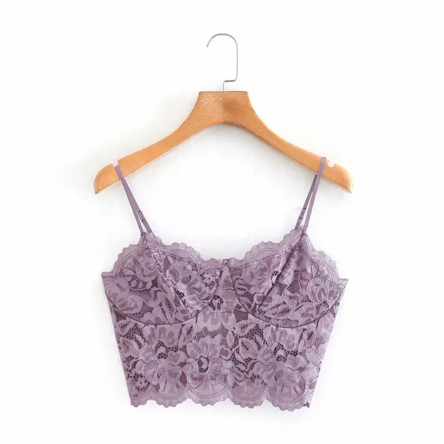 Tank Top Camis Cropped Traf Women Chic Tops Thin Strap Lace Backless Vintage Female Sexy Purple - Shop at LoveMi