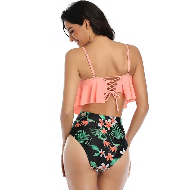 Multicolor Ruffled Belly covering Split Swimsuit Orange - Shop at LoveMi