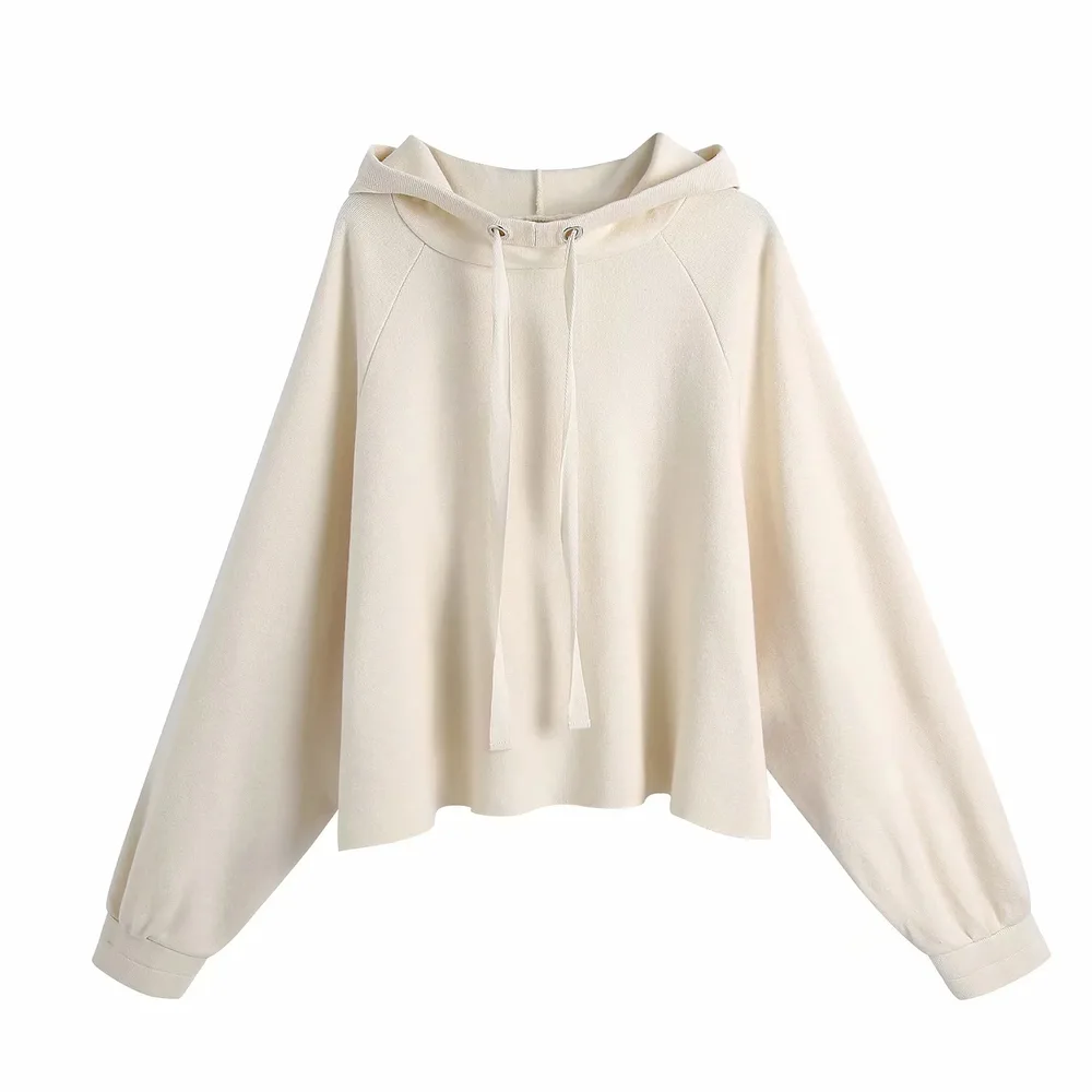 Pullovers Knitted Sweatshirt Hooded TRAF Vintage Long Sleeve Female Women Fashion Picture Color M - Shop at LoveMi