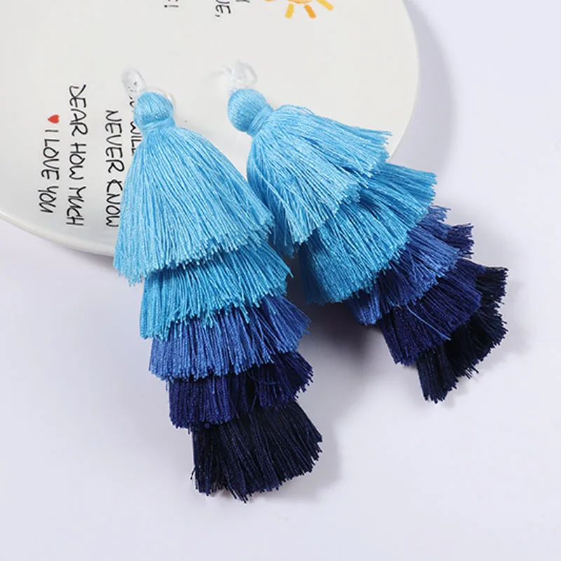 Five-Layer Colourful Polyester-Cotton Tassel Tassel, Exquisite Big Tassel Bag, Mobile Phone Hair Accessory - Blue