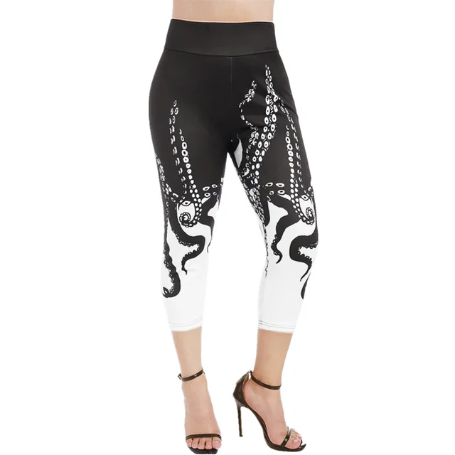 High Waisted Octopus Print Leggings White - Shop at LoveMi