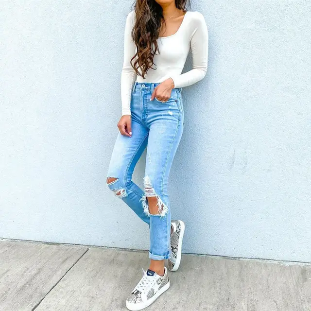 High Waisted White Washed Jeans - Shop at LoveMi