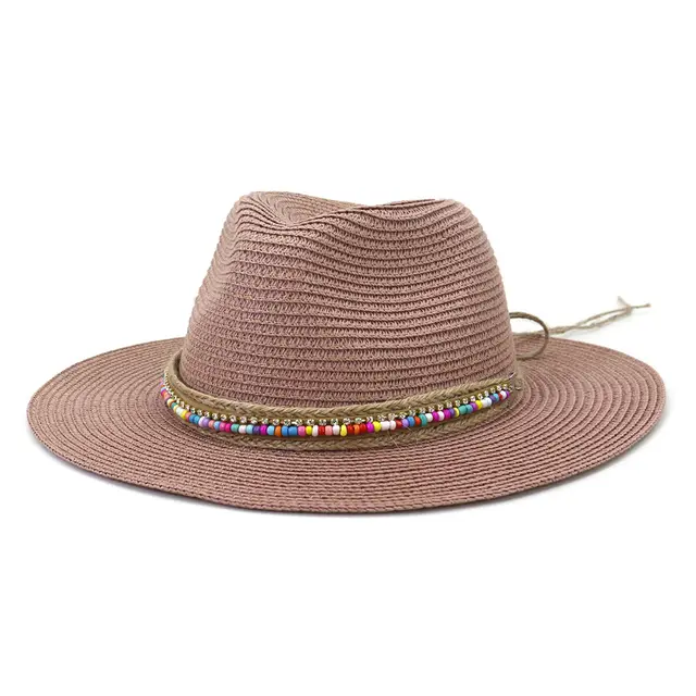 Ladies Outdoor Travel Beach Sun Hat Spring And Summer Color Jazz Straw Hat Cmdjs034 Color Grey - Shop at LoveMi