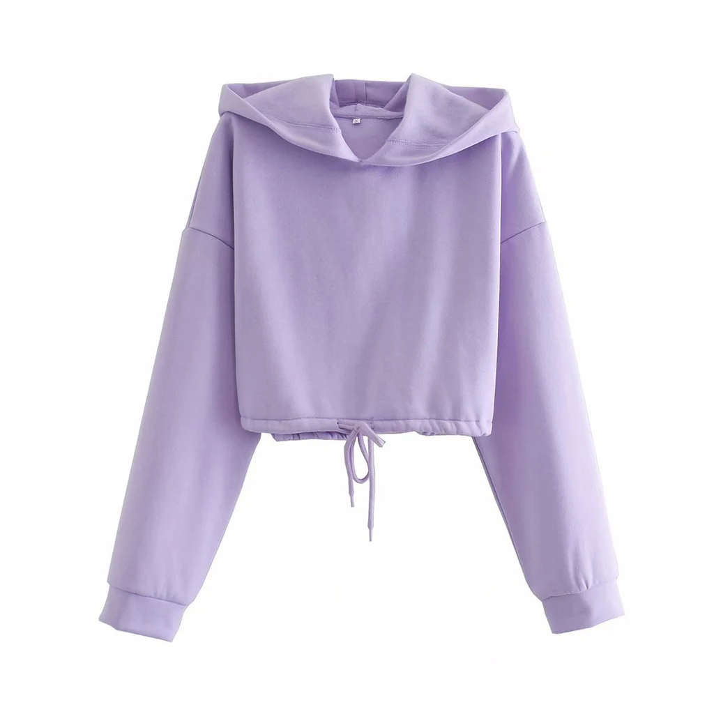 All-Match Light Purple Drawstring Waist Hooded Sweater Women - Purple